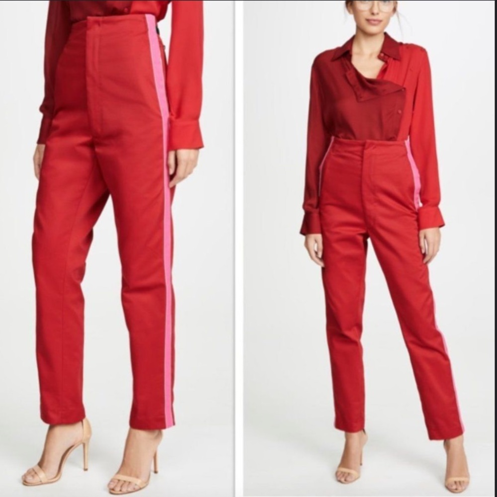 TRE by Natalie Ratabesi Red/Pink Side Stripe Anita Pant in Maroon 6